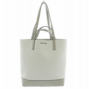 2WAY ハンドバッグ トートバッグ ダブルハンドル レザー ロゴ バイカラー 切替 白 ホワイト グレー