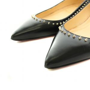 Christian Louboutin パンプス ポインテッドトゥ ローヒール スタッズ レザー 保存袋付き 36 23.0cm 黒 ブラック