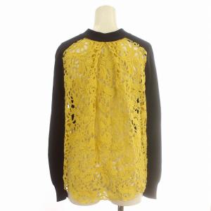 sacai カーディガン バックレースニットカーディガン ニット 花柄 1 S ネイビー 黄色