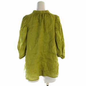 LOUNIE ブラウス カットソー 麻 リネン スキッパー リボン パフスリーブ 七分袖 38 M マスタード /RO