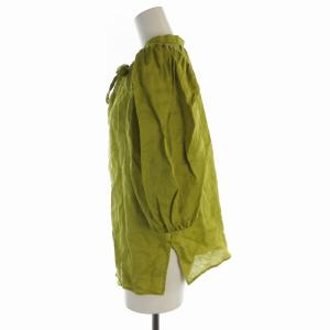 LOUNIE ブラウス カットソー 麻 リネン スキッパー リボン パフスリーブ 七分袖 38 M マスタード /RO