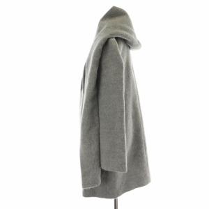 ESTNATION ノーカラーコート ロング ダブル フーディー アルパカ ウール混 36 S グレー