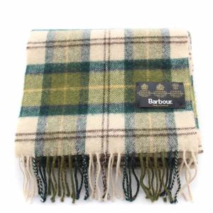 Barbour ウールタータンチェックマフラー フリンジ 緑 グリーン ベージュ 232USC0001