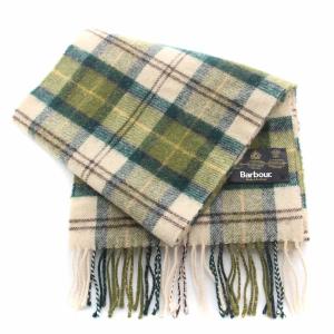 Barbour ウールタータンチェックマフラー フリンジ 緑 グリーン ベージュ 232USC0001