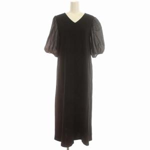 ワンピース 半袖 パフスリーブ Vネック ロング 38 M 黒 ブラック /G