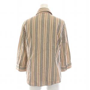 BURBERRY LONDON シャツ ブラウス ストライプ 七分袖 42 L ベージュ 黒 赤