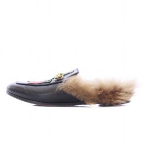GUCCI プリンスタウン ファースリッパ サンダル 23cm ブラック