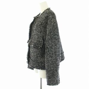 BEAUTY&YOUTH UNITED ARROWS 24SS ツイードフリンジ ジャケット ノーカラージャケット S 黒 ブラック 白 ホワイト 1622-105-1089