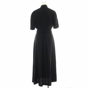 SYBILLA ワンピース ロング マキシ ショールカラー リボン 前結び ウール 半袖 42 L 黒 ブラック