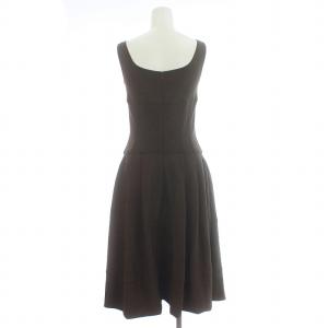 FOXEY BOUTIQUE ワンピース フレア ミモレ ロング ノースリーブ スクエアネック タック バルーン 42 L 茶 ブラウン