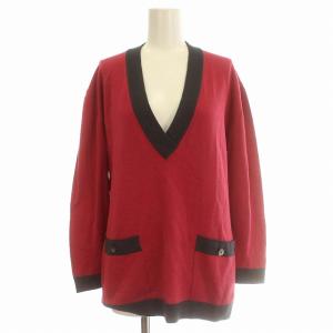 ニット Vネック チュニック ウール 長袖 S ピンク /G