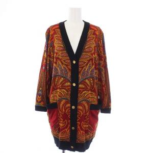 PARIS ヴィンテージ ニットカーディガン 長袖 ロング 金ボタン 44 XXL 赤 レッド /KH