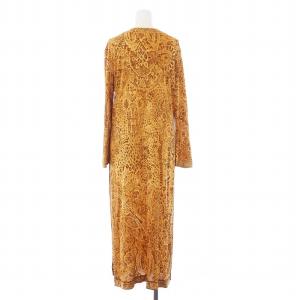 LEONARD PARIS ヴィンテージ ロングワンピース 長袖 総柄 シルク100％ 44 XL 茶 ブラウン /KH