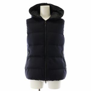 CERRUTI生地 ダウンベスト フード ウール カシミヤ混 アウター 40 M 紺 ネイビー /AN39