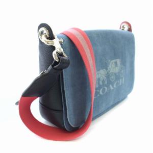 COACH ショルダーバッグ メッセンジャー デニム レザー 切替 馬車 プリント 青 ブルー BD7746
