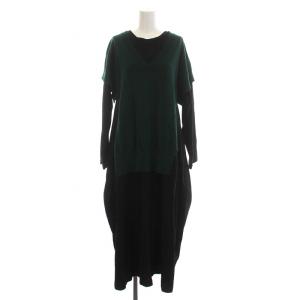 ENFOLD 21AW ニットレイヤードカットドレス ワンピース ロング 長袖 36 S 緑 グリーン 黒 ブラック 300EA373-2220