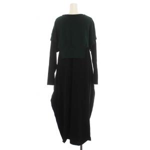 ENFOLD 21AW ニットレイヤードカットドレス ワンピース ロング 長袖 36 S 緑 グリーン 黒 ブラック 300EA373-2220