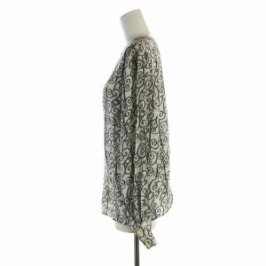 Christian Dior シャツ ブラウス シルク 総柄 クルーネック 長袖 白 ホワイト グレー