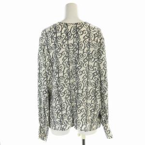 Christian Dior シャツ ブラウス シルク 総柄 クルーネック 長袖 白 ホワイト グレー