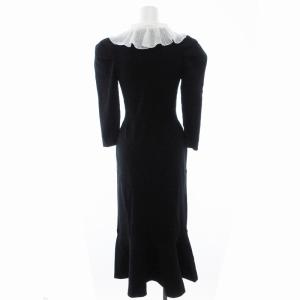 SNIDEL タグ付き 21AW プリーツカラーニットワンピース ロング 長袖 リボン F 黒 ブラック SWN0214075