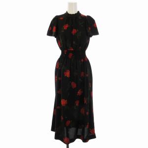 ワンピース ロング 花柄 半袖 F 黒 ブラック 赤 レッド /EE