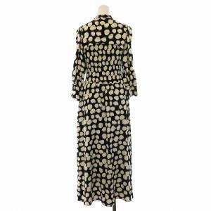 SNIDEL ワンピース ロング フロントオープン フレア リボン ドット 七分袖 0 S 黒 ブラック 白 ホワイト