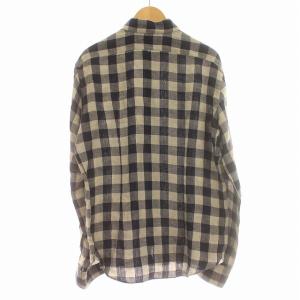 GIANNETTO ネルシャツ ギンガムチェック リネン 麻 長袖 L ネイビー グレージュ /G