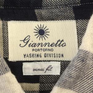 GIANNETTO ネルシャツ ギンガムチェック リネン 麻 長袖 L ネイビー グレージュ /G