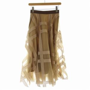 SNIDEL エンブロイダリーチェックスカート フレア マキシ ロング レース シアー シースルー 0 S ベージュ SWFS204106