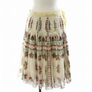 ラップスカート プリーツスカート ひざ丈 花柄 2 S 白 ホワイト 赤 レッド 64744 /AN36