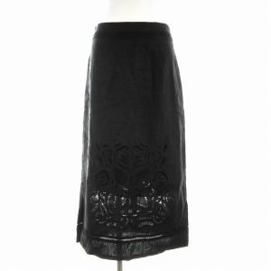 タイトスカート ロング 麻 リネン 刺繍 サイドスリット 38 M 黒 ブラック
