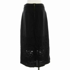 IENA タイトスカート ロング 麻 リネン 刺繍 サイドスリット 38 M 黒 ブラック