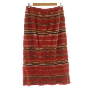 Ron Herman ニットスカート フレア ミモレ ロング ボーダー リボン S 赤 レッド