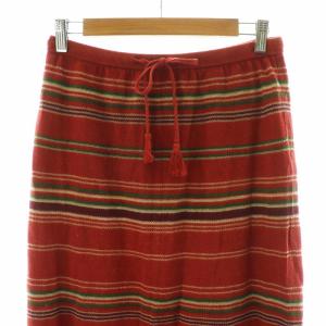 Ron Herman ニットスカート フレア ミモレ ロング ボーダー リボン S 赤 レッド