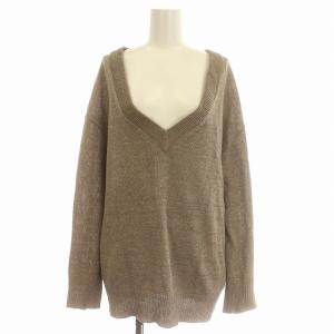 Deuxieme Classe ニット Vネック リネン シルク混 長袖 F 茶 ブラウン /G