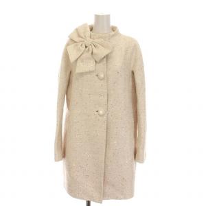 ノーカラーコート ロング スパンコール リボン アウター 0 S アイボリー ライトベージュ /YM