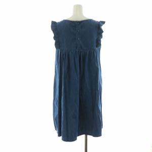 To b. by agnes b. ノースリーブデニムワンピース ギャザー フレア ひざ丈 フリル バックボタン 38 M 紺 ネイビー /NQ