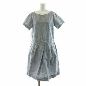 フレアワンピース ミモレ ロング タック 半袖 麻 リネン混 1 S 青 ブルー /NQ