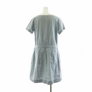 MHL. フレアワンピース ミモレ ロング タック 半袖 麻 リネン混 1 S 青 ブルー /NQ