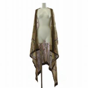 ラップカーディガン ニット ガウン アシンメトリー アシメ ネイティブ 半袖 絹 シルク 麻 リネン混 XS 茶 ブラウン