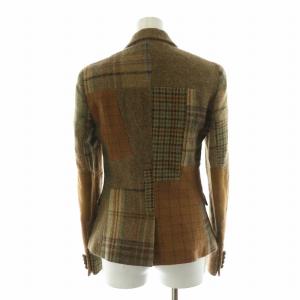 RALPH LAUREN テーラードジャケット チェック シングル パッチワーク 総裏地 センターベント 羊毛 アルパカ 2 S 茶 ブラウン