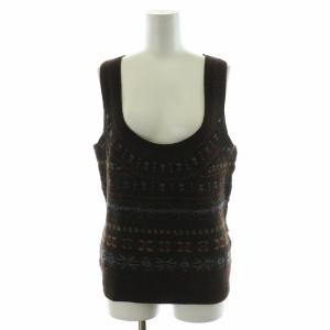 ベスト ニット 総柄 羊毛 カシミヤ混 Uネック プルオーバー M 茶 ブラウン