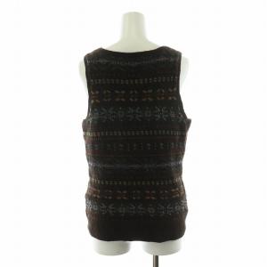 RALPH LAUREN ベスト ニット 総柄 羊毛 カシミヤ混 Uネック プルオーバー M 茶 ブラウン