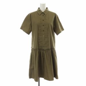 シャツワンピース ひざ丈 タック ギャザー フリル 半袖 38 M カーキ /XK
