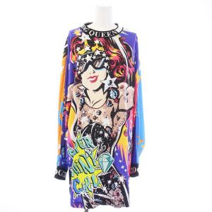 DG QUEEN ワンピース 長袖 ひざ丈 クルーネック 総柄 36 S マルチカラー F8L17T