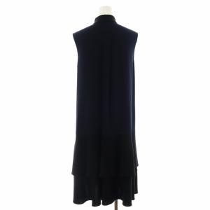 GRACE CONTINENTAL 22SS ワンピース ミモレ ロング ノースリーブ ビジュー ロゴ 36 S 黒 ブラック 紺 ネイビー