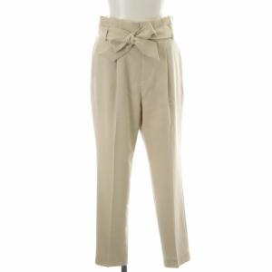 KUMIKYOKU イージーケア ポリエステルリネンライクツイル テーパードパンツ リボン センタープレス ハイウエスト タック