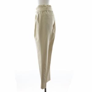 KUMIKYOKU イージーケア ポリエステルリネンライクツイル テーパードパンツ リボン センタープレス ハイウエスト タック