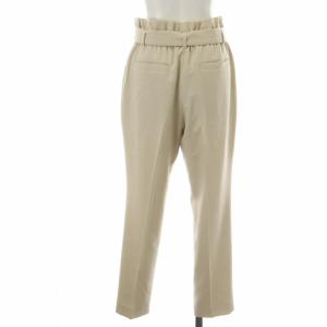 KUMIKYOKU イージーケア ポリエステルリネンライクツイル テーパードパンツ リボン センタープレス ハイウエスト タック