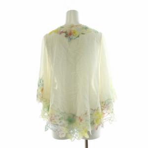 GRACE CONTINENTAL フラワーカット刺繍TOP シャツ ブラウス ギャザー 花柄 シアー 七分袖 袖フレア シースルー 36 S アイボリー 07111991
